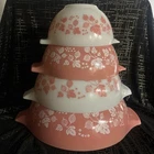 Vtg Pyrex Pink/White Gooseberry Cinderella Set/4 Nesting/Mix Bowls 441-444 VGC