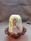 Fenton Iridized Opalescent Frostberries Fairy Lamp Ruby Red Base Handpainted