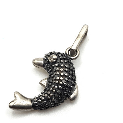 Zierlicher Sterlingsilber Fisch Delfin Anhänger signiert B 925 1 Zoll