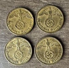 WWII Antique Germany 1937 - 1938 3rd Reich 10 Pfenning - Lot of 4