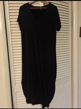 ALYA womens Short Sleeve V Necknblack Dress Ruched Side Below Knee Size Small