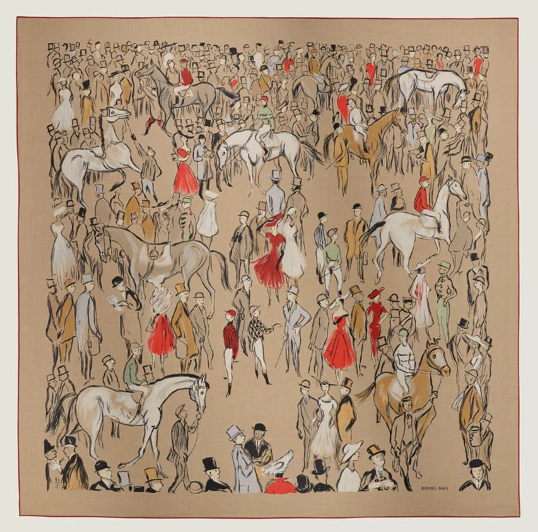 NEW in Box HERMÈS Beige/Corail/Naturel Paddock Shawl 140 Scarf w/Receipt - Image 2 of 4