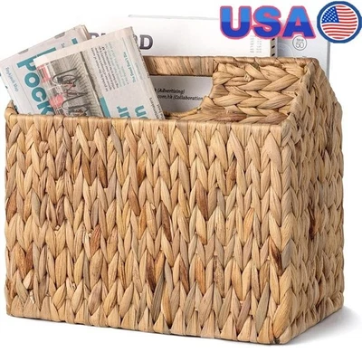 Rattan Magazine Rack Water Hyacinth Holder 2 Compartment Storage W/ Handles New - Image 1 of 4