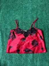 Vintage Victoria  s Secret Red Black Slip Cami Floral Lace Top Fairy Coquette L