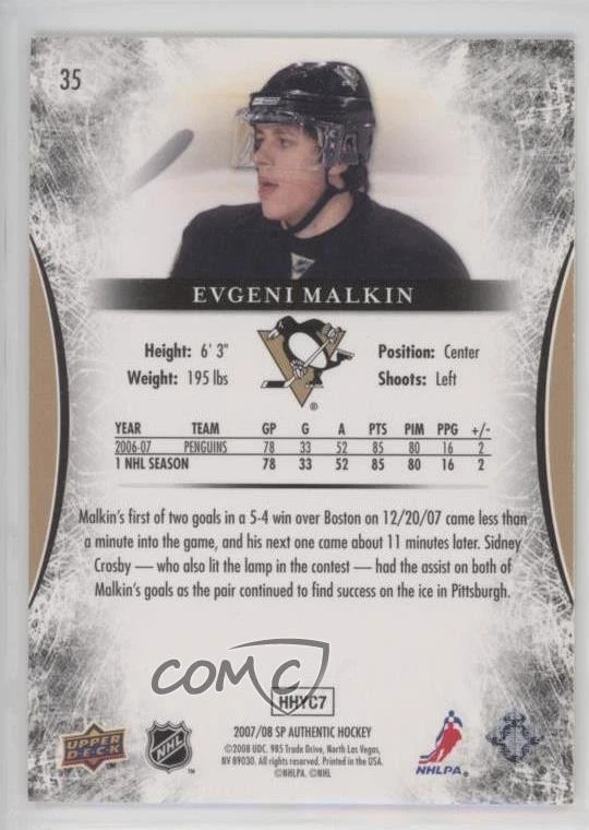 2007-08 SP Authentic Limited /100 Evgeni Malkin #35 - Image 2 of 2