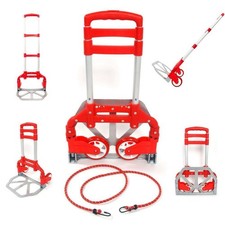 New 170lbs Luggage Cart Folding Push Truck Trolley Aluminium Red  Bungee Cord