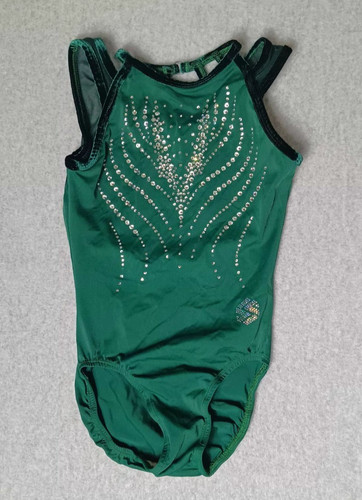 Spektrum Competition Leotard Youth Girls Size Small Green Rhinestone Gems Velvet