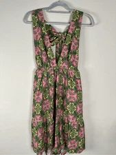 House of Harlow 1960 Dress sz Small Retro Mod Pin Green Linen Rayon