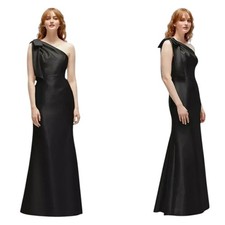 NWT Alfred Sung Bow One-Shoulder Satin Trumpet Gown Black Size 10