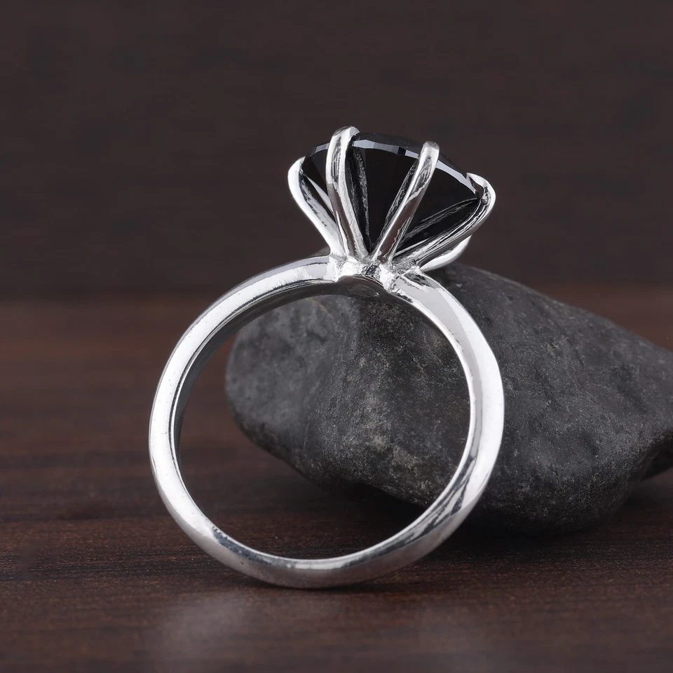 10 Ct Black Treated Diamond Ring 925 Silver 14k white Gold Over 6 Prong Setting - Image 2 of 4