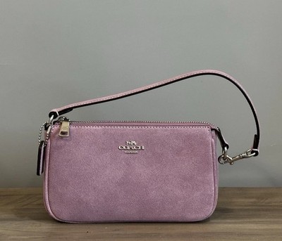 COACH Nolita 19 In Suede & Smooth Leather Wristlet Bag CDN25 Silver/Light Violet