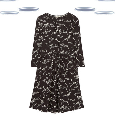 Ex Fat Face Women's 3/4th Sleeve Painted Bird Jersey Dress - Black (Defect)
