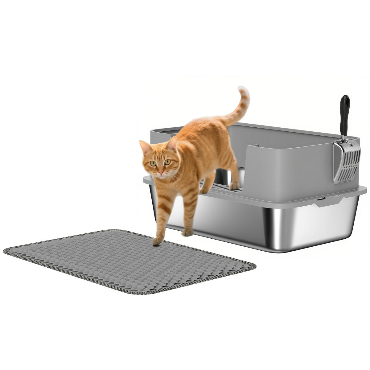 Cat Litter Tray Steel High Sided Stainless Scoop Home Care