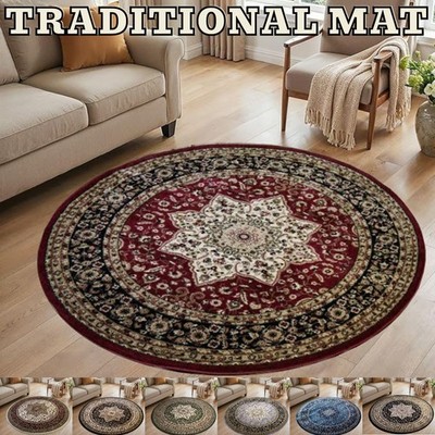 Traditioneller RUNDER TEPPICH Wohnzimmerteppich Haus Garten Lounge Fußmatte Kreis Teppich