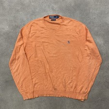 Polo Ralph Lauren Jumper Mens Medium V-Neck Pima Cotton Knit Sweater, Orange