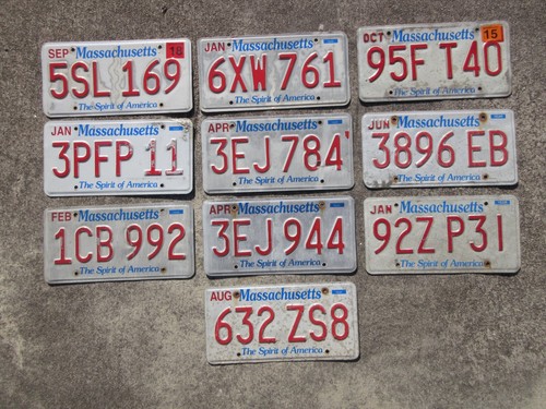 Bulk Lot of 10 Massachusetts License Plate Plates MA Spirit America - Lot 92ZP31
