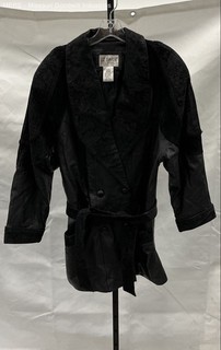 Vintage 90s Liz Baker Women's Black Leather Jacket Paisley Trim Sz PM