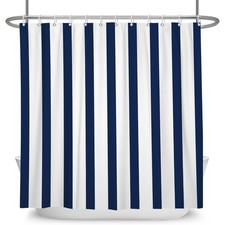 Navy Blue White Striped Shower Curtain Bathroom Fabric Waterproof 72x72inch
