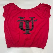 Red Off The Shoulder Graphic Crop Top Streetwear Cap Sleeve Shirt Small