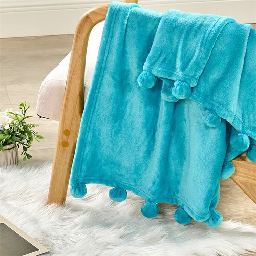 Boho Fleece Throw Blanket with Pompom Fringe – Lightweight, Warm & Cozy Decor - Picture 110 of 152