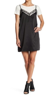 NWT $64 Socialite Lace Trim Twofer Dress Black Size L | eBay