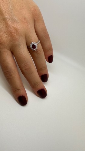 PLATINUM CLUSTER OVAL RUBY AND DIAMONDS RING 0.91CT GG234 - Picture 16 of 19