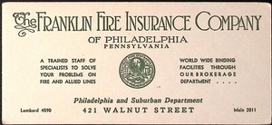 1920s The Franklin Fire Insurance Company of Philadelphia Ink Blotter