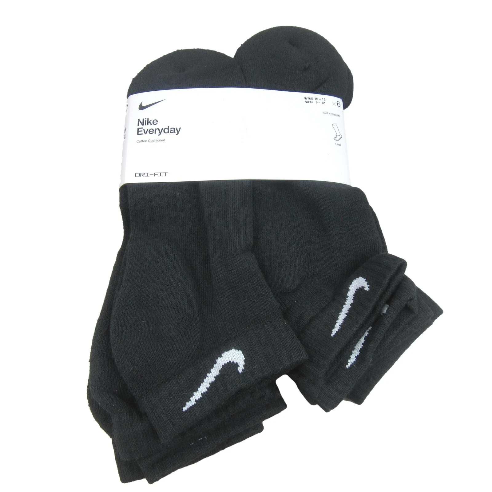 Nike Everyday Cushion Low Socks Black 6 Pack Mens Size 8-12 NEW SX7672-010