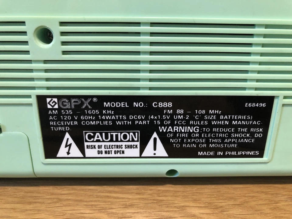 Reproductor de casete estéreo GPX C888 de colección cubierta boom caja espuma de mar/verde azulado raro Foto 3 de 3