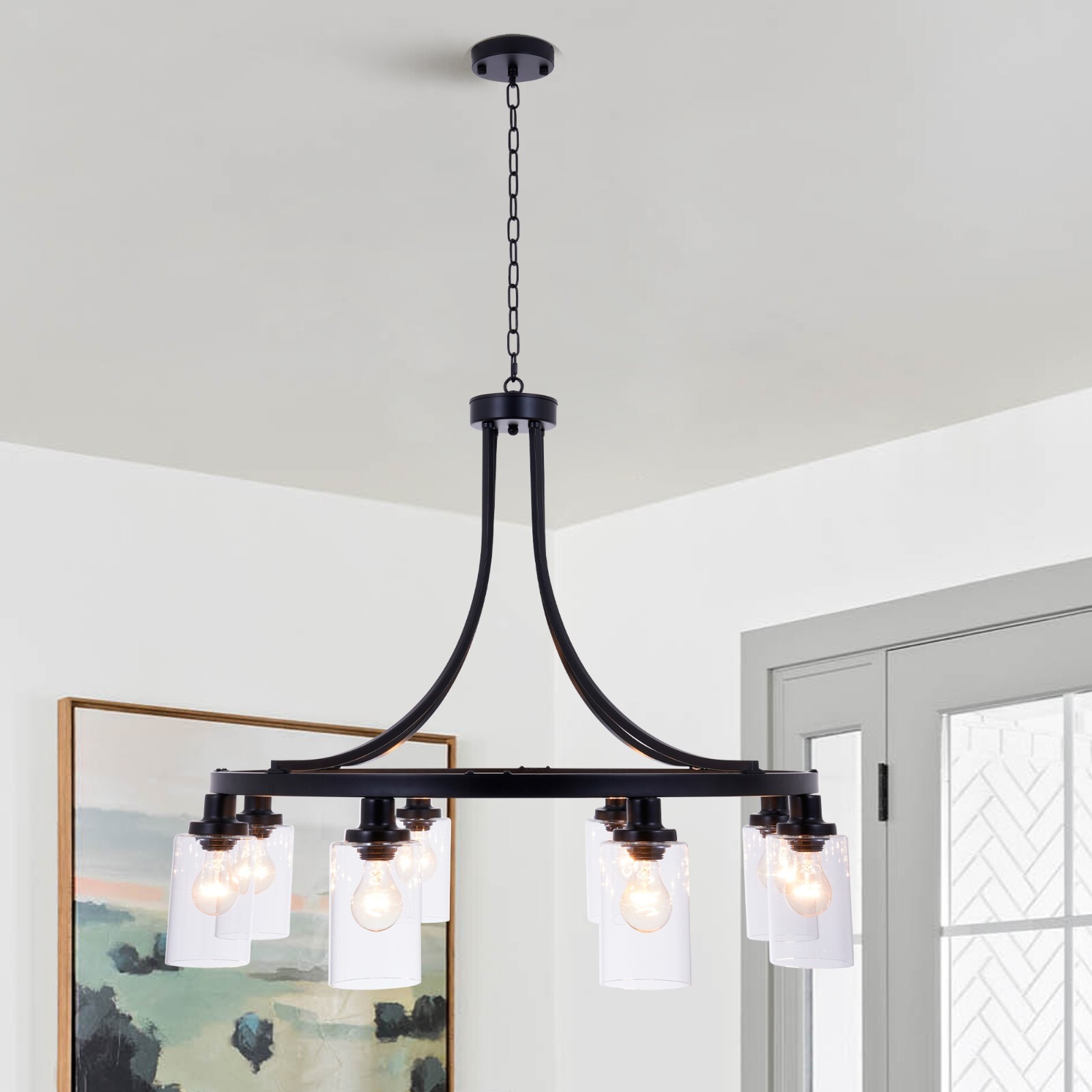 Black Kitchen Island Ceiling Lighting 8-Light Farmhouse Chandelier Pendant Light