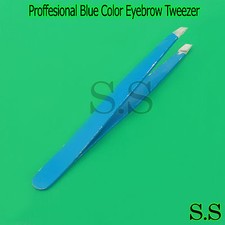Proffesional Blue Color Eyebrow Tweezer Slanted Hair Beauty Woman BeautyMakeup