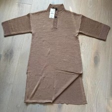 NWT ZARA Knit Tunic Dress w/ Wide Sleeves & Button Front Taupe Brown 2893/042 L
