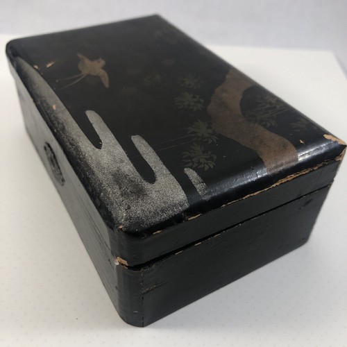 Japanese Lacquerware Box Little Bird Plants Silver Gold Trinket Jewelry Box - Picture 4 of 12
