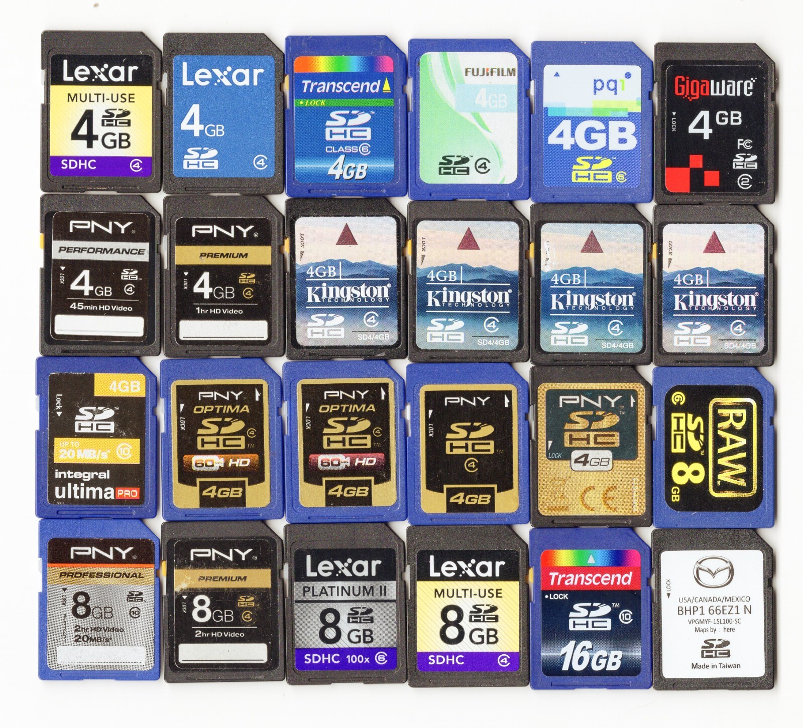 Lot 24x Kingston Transcend PNY Lexar 4GB 8GB 16GB SDHC Camera Memory Cards