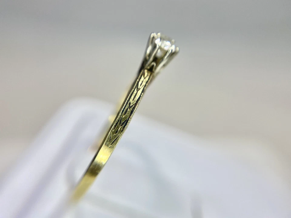 Art Deco 14k Yellow Gold Natural Old European Diamond Solitaire Engagement Ring - Image 3 of 4