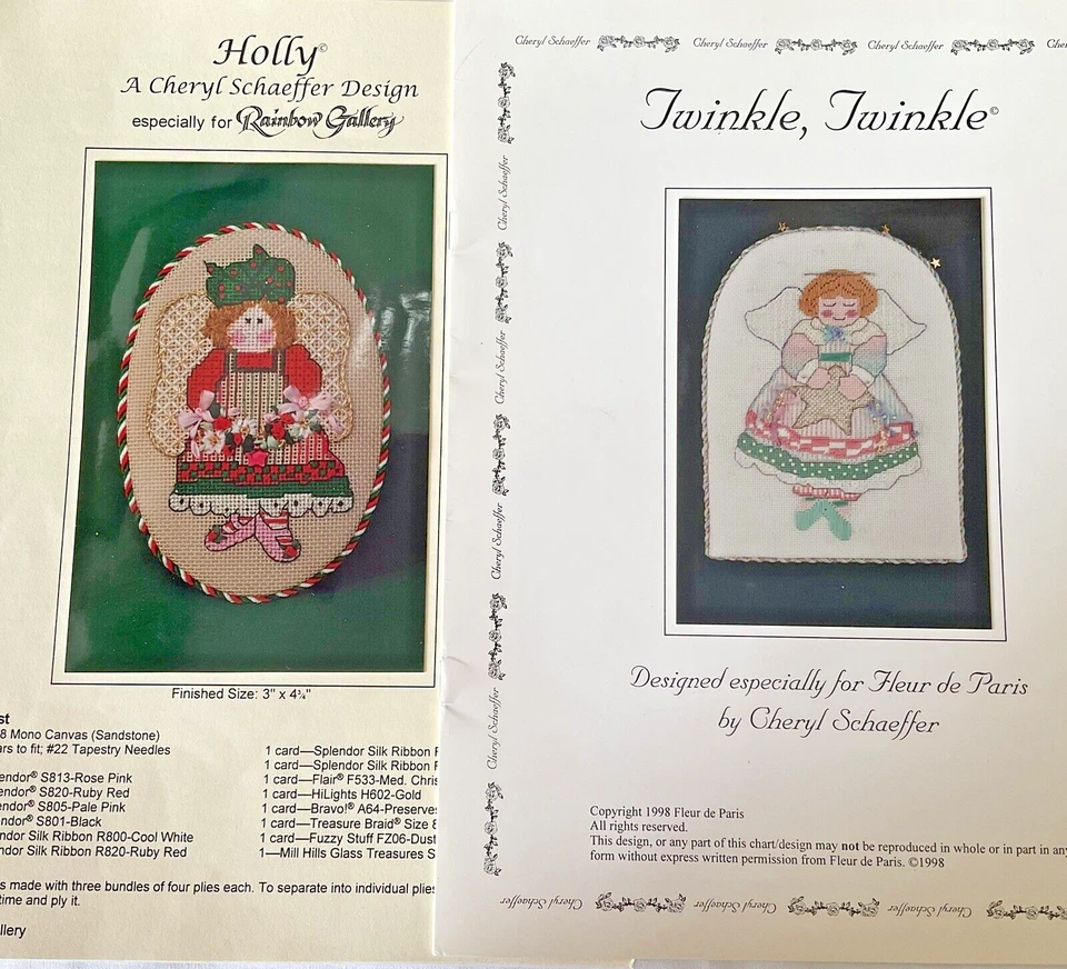 Cheryl Schaeffer Lot of 2 Needlepoint Charts Twinkle Twinkle & Holly For 18 Ct - Image 2 of 4