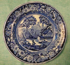 ANTIQUE GEORGE JONES WILD ROSE  FLOW BLUE DINNER PLATE 10.75"