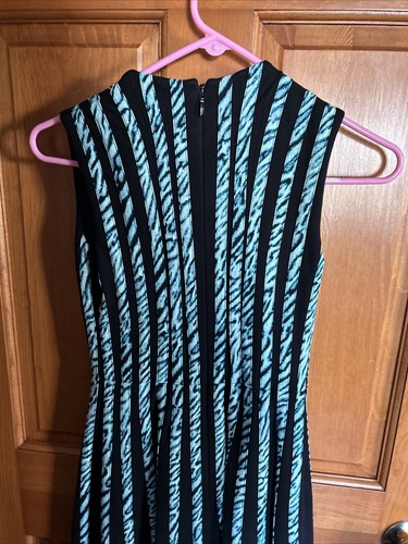 Women's BCBG Maxazria Kaylin Black/Aqua Patterned Sleeveless lined Dress SZ XXS - Picture 6 of 7