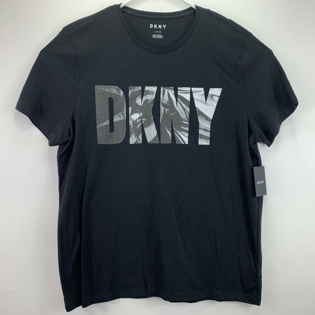 DKNY Mens Logo Print Crewneck Short Sleeve TShirt Black L eBay