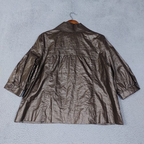Chico's Jacket Women's 2 Brown 100% Linen 3/4 Sleeve Metallic Waxed Modern Retro - Picture 12 of 14