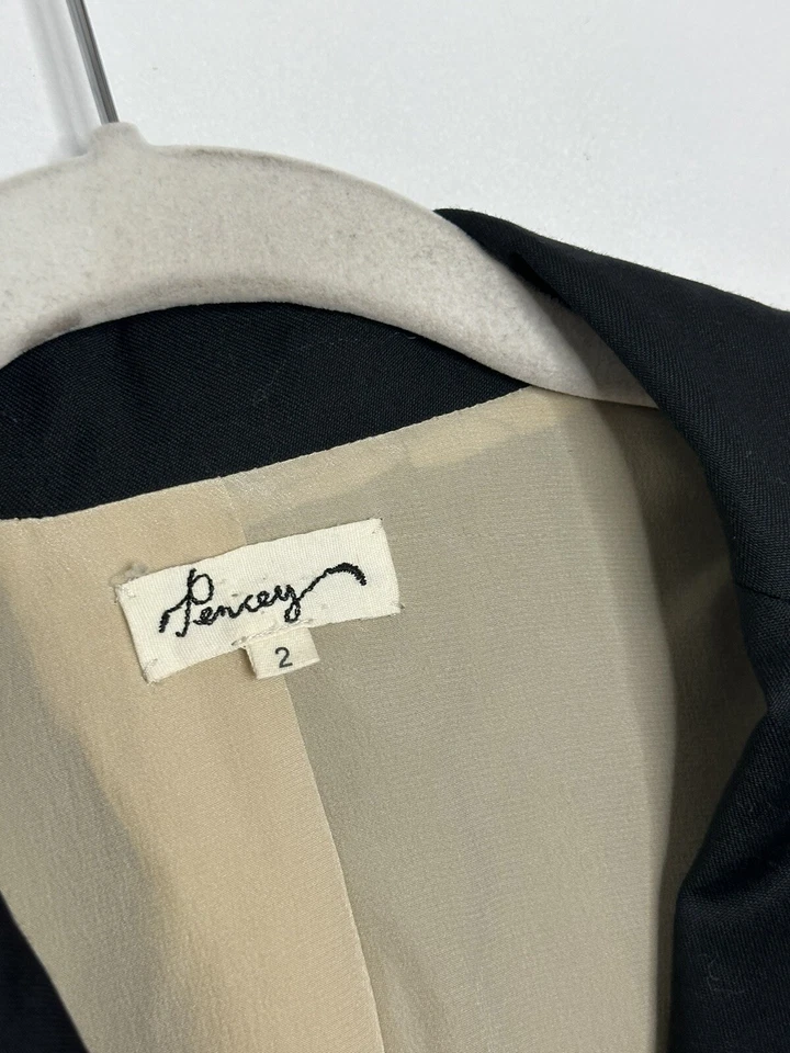 PENCEY 女式黑色 100% 羊毛丝绸 2 纽扣西装外套 2 码 — 第 3/4 张图片