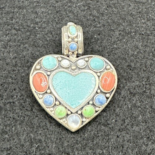 925 SILVER- Tourqoise - HEART PENDANT Coral MOP Slide - Picture 2 of 8