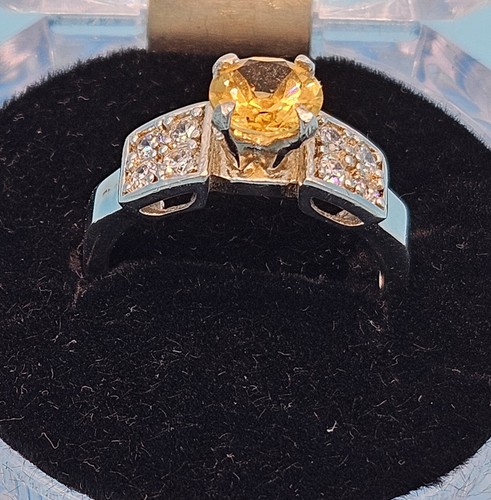 925 Silver yellow stone Citrine tone Ring Sz 8 In Box Wow-Factor, sparkling New! - Picture 7 of 13
