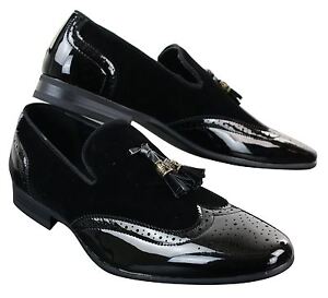 Mens Slip On Tassel Driving Shoes Shiny Black Patent Leather PU Suede ...