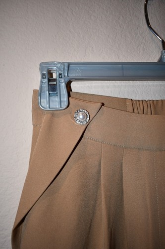 Laundry Shelli Segal Tan Pearl Embellished Pleated Wide Leg Trouser Pants Sz XS - Picture 5 of 7