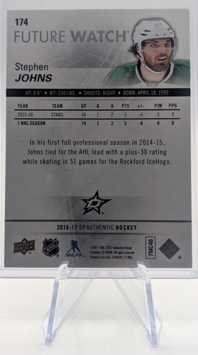 2016-17 SP AUTHENTIC STEPHEN JOHNS #174 FUTURE WATCH RC 771/999 DALLAS STARS - Picture 3 of 3