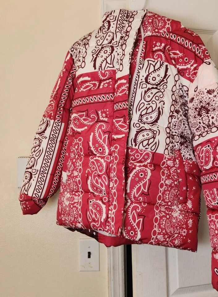 Mujer Paisley Bandana Puffer Chaqueta Ligera Cálida Elegante Invierno Prendas Exteriores Foto 2 de 4