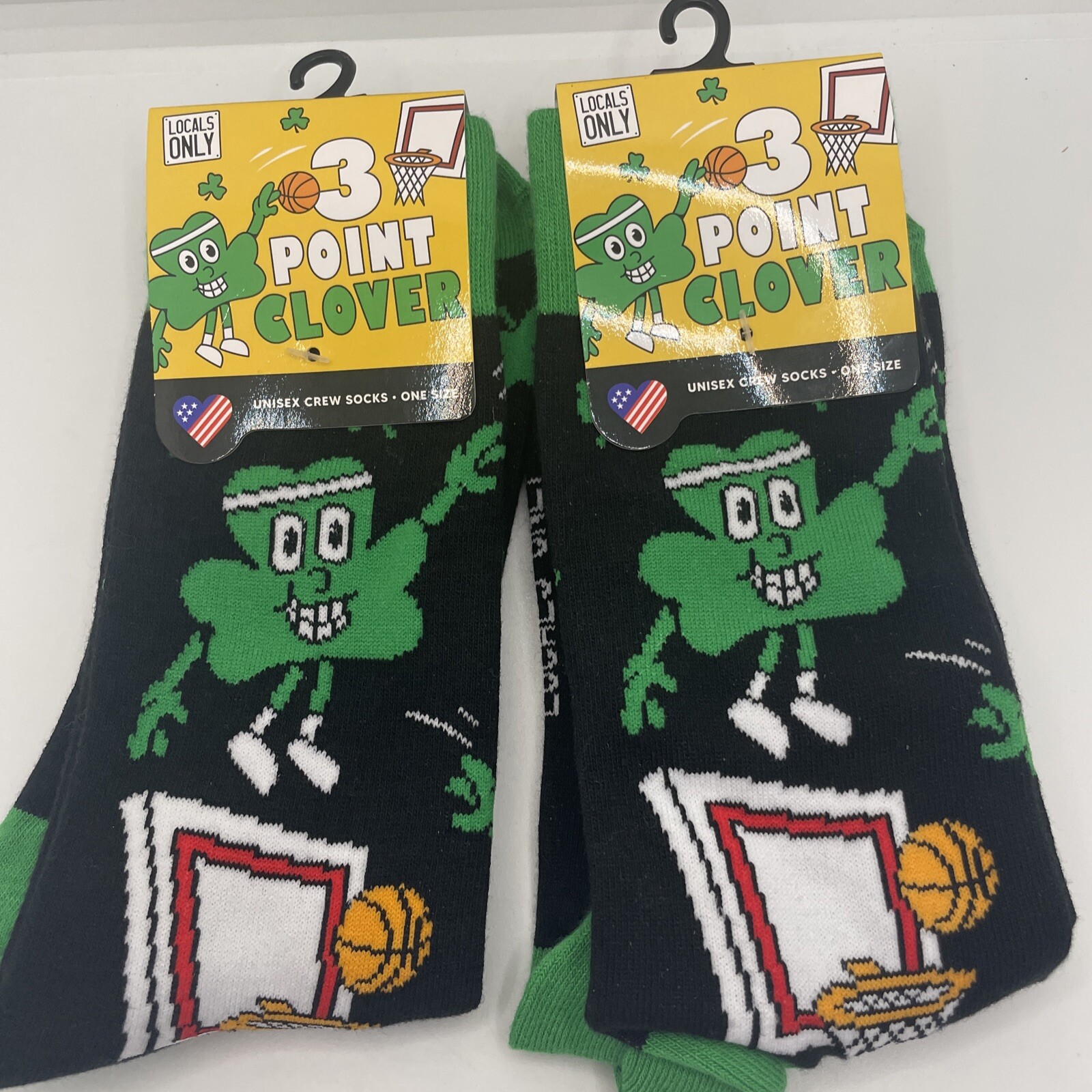 Crew Socks 3 Point Clover Basketball St Patricks Green Lot 2 Unisex Fun One Size-image