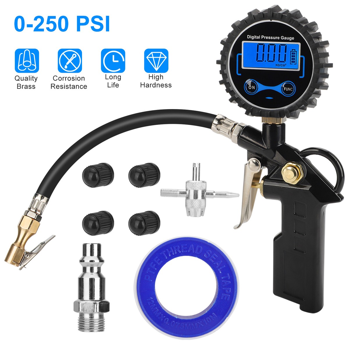 NSIoutlet Digital Tire Inflator Gauge – 250 PSI, LCD Display, Air Chuck For Truck/Car