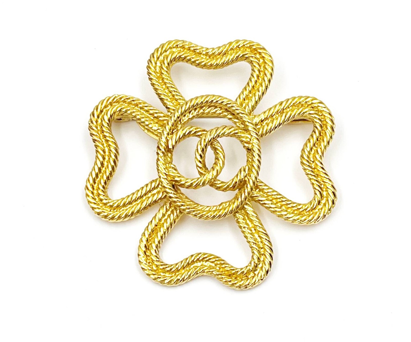 Chanel Vintage Gold Plated Rope Cross CC  Brooch - image 1